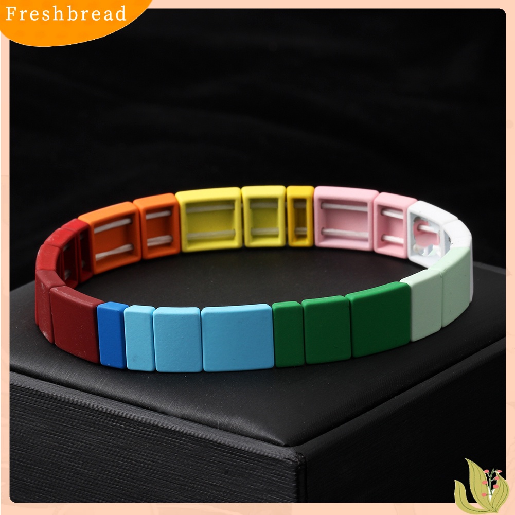 &lt; Freshbread &gt; Fashion Pria Wanita Pelangi Manik-Manik Persegi Pesona Gelang Bangle Perhiasan Hadiah Xmas