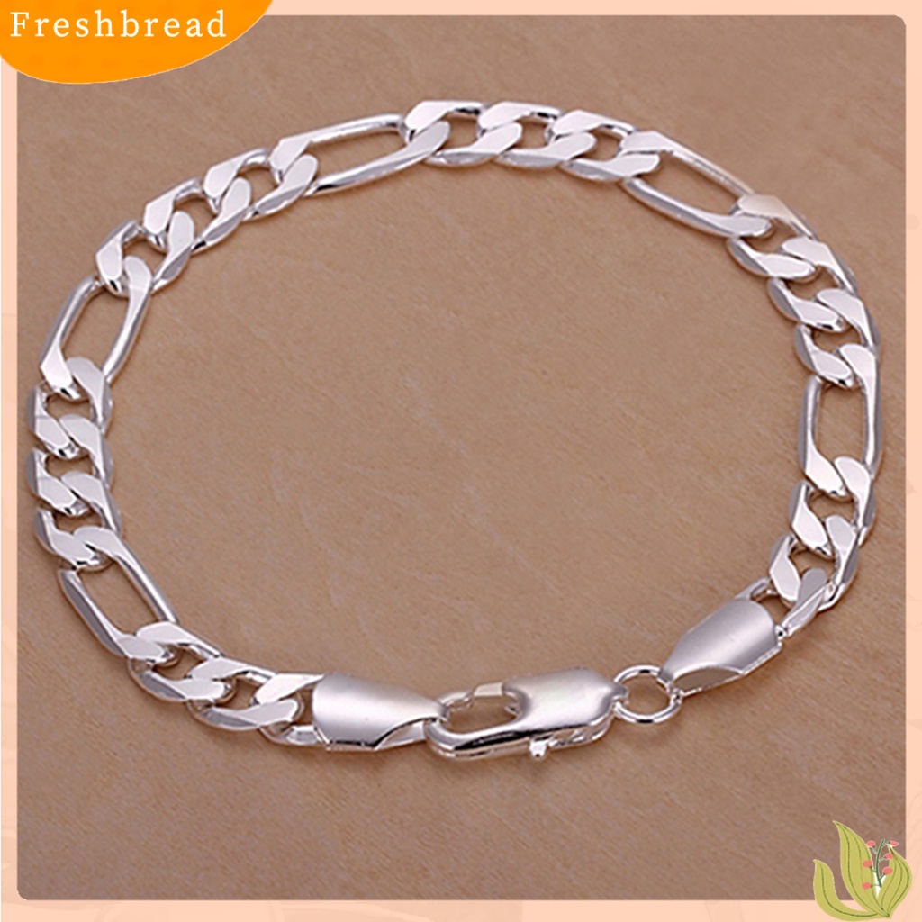 &lt; Freshbread &gt; Gelang Desain Datar Lobster Clasp Silver Plated Fashion Unisex Gelang Untuk Hadiah