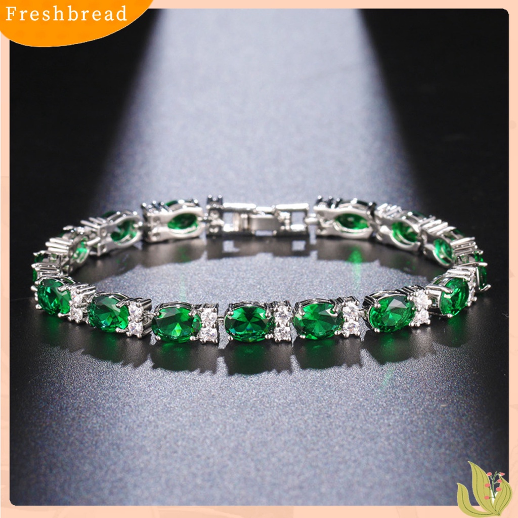 &lt; Freshbread &gt; Ladies Trendy Gelang Oval Cubic Zirconia Tidak Mudah Pecah Hiasan Pergelangan Tangan Gelang Batu Permata Imitasi Untuk Hadiah