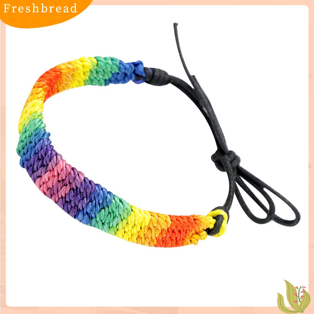 &lt; Freshbread &gt; Vintage Rainbow Menenun Tali Kulit Imitasi Gelang Adjustable Wanita Bangle Jewelry