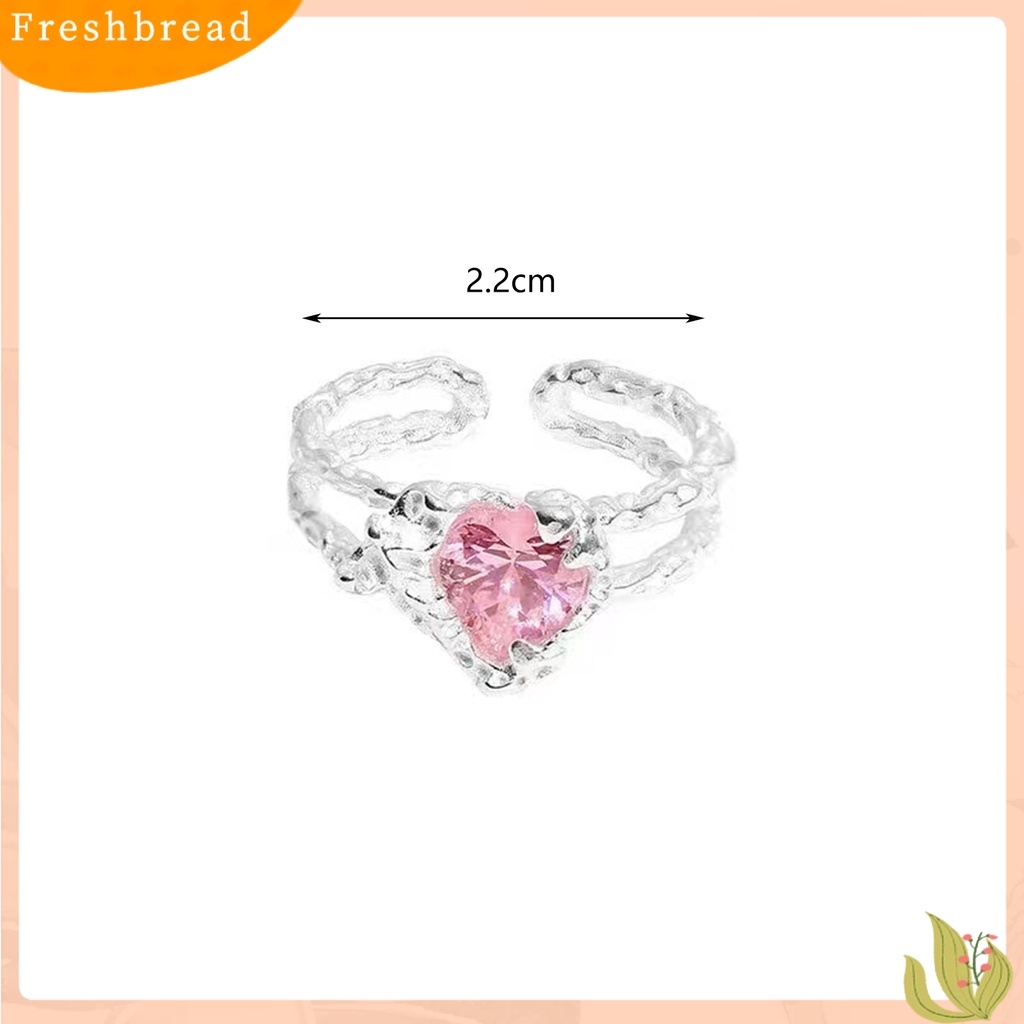 &lt; Freshbread &gt; Fashion Cincin Adjustable Indah Cahaya Mewah Desain Pembukaan Bersinar Pakaian Sehari-Hari Tembaga Pink Cinta Zirkon Wanita Cincin Perhiasan Aksesori