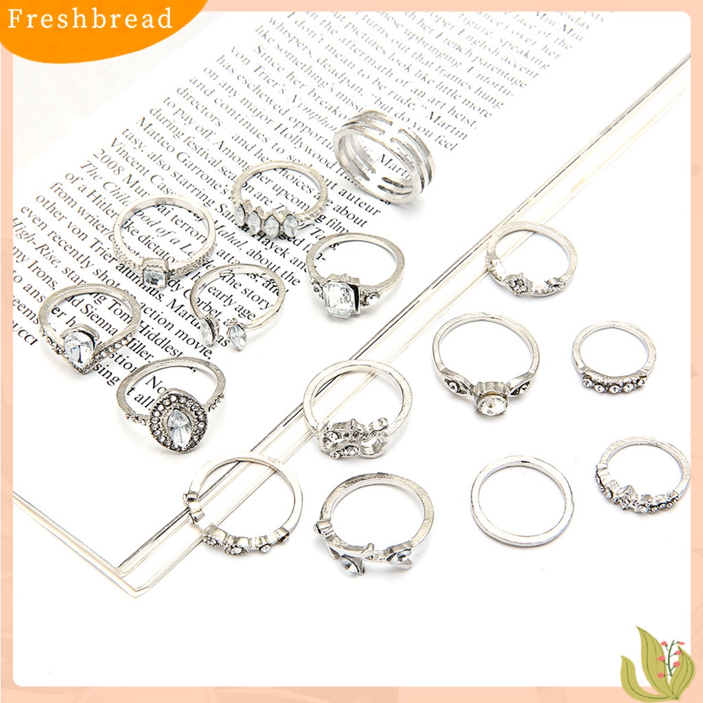 &lt; Freshbread &gt; 15Pcs Cincin Jari Trendi Pengerjaan Halus Semua Pertandingan Warna Perak Berongga Keluar Wanita Ring Untuk Pergi Jalan