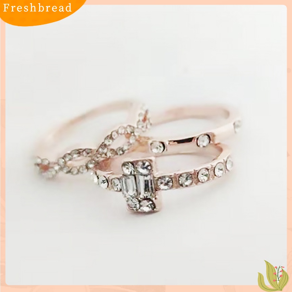 &lt; Freshbread &gt; 3Pcs/Set Criss Cross Cubic Zirconia Bertatahkan Cincin Susun Perhiasan Pengantin Pernikahan