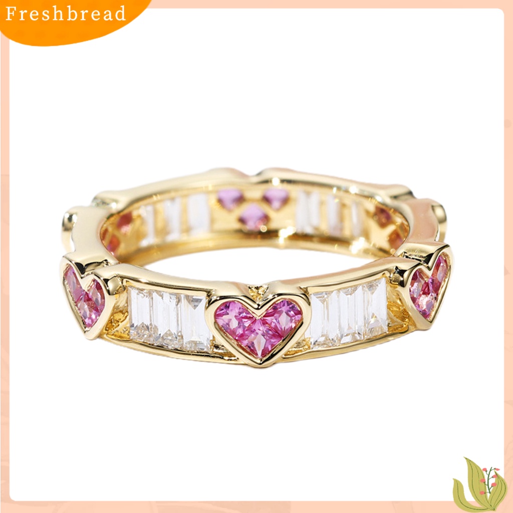 &lt; Freshbread &gt; Wanita Cincin Peach Hati Berlian Imitasi Perhiasan Berongga Keluar Cubic Zirconia Finger Ring Hadiah Ulang Tahun