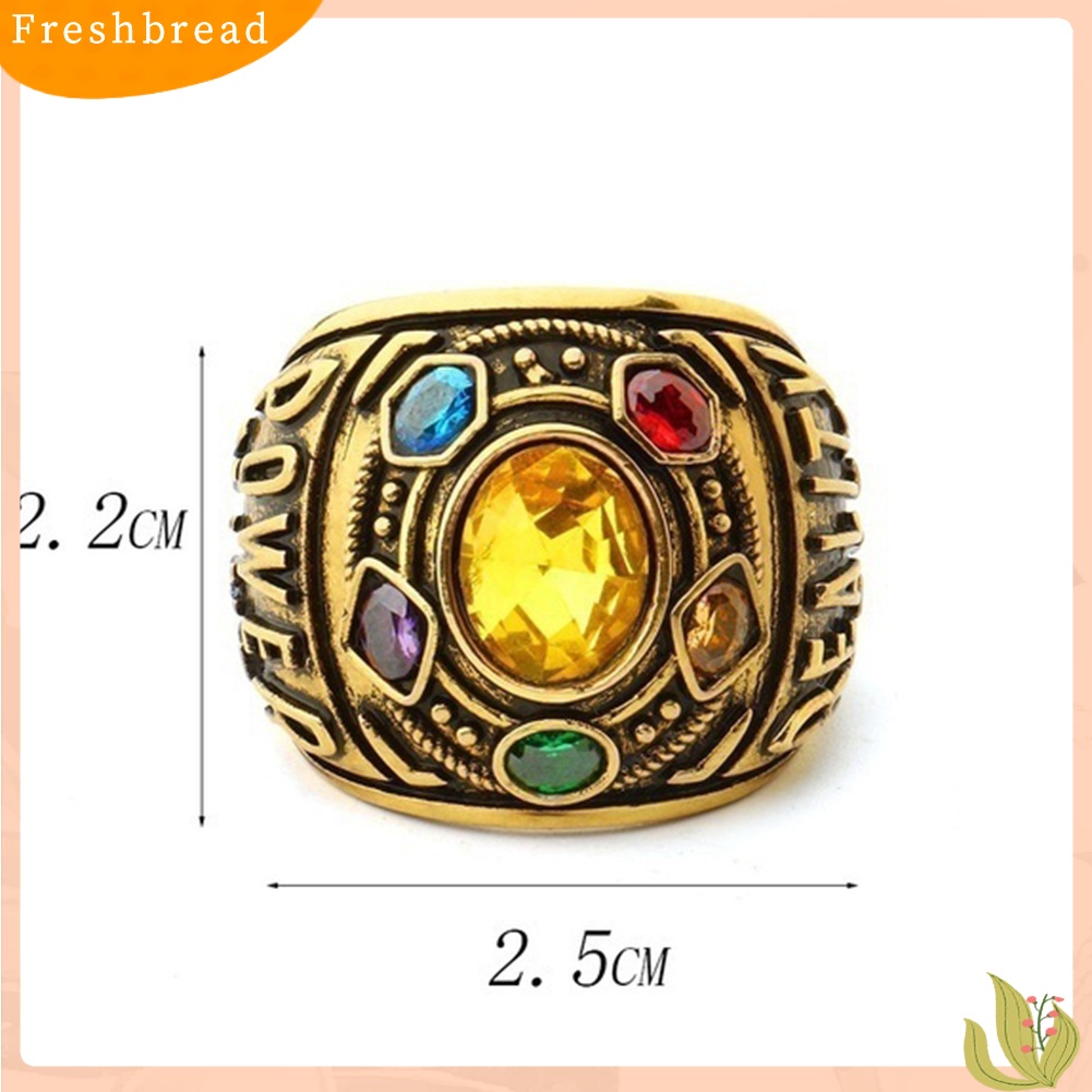 &lt; Freshbread &gt; Pria Keren Perang Tak Terbatas Thanos Band Perhiasan Warna-Warni Power Mind Soul Letters Ring