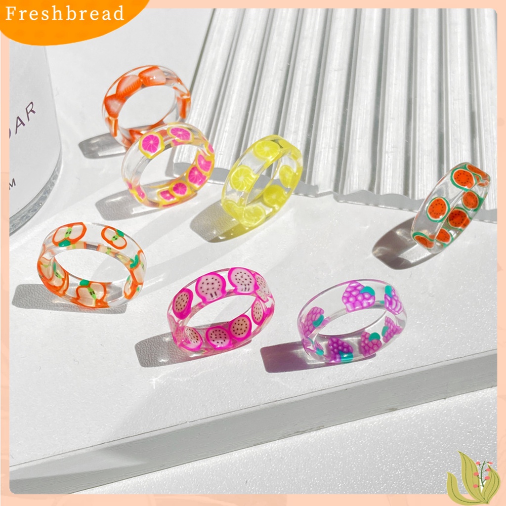 &lt; Freshbread &gt; 7Pcs Cincin Warna-Warni Menarik Nyaman Dipakai Resin Lemon Resin Finger Rings Untuk Hadiah