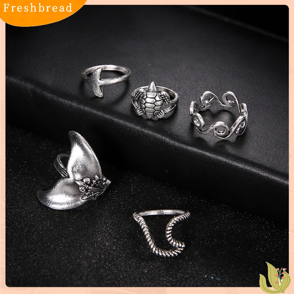 &lt; Freshbread &gt; 5Pcs/Set Boho Wanita Turtle Wave Whale Tail Knuckle Midi Jari Cincin Perhiasan