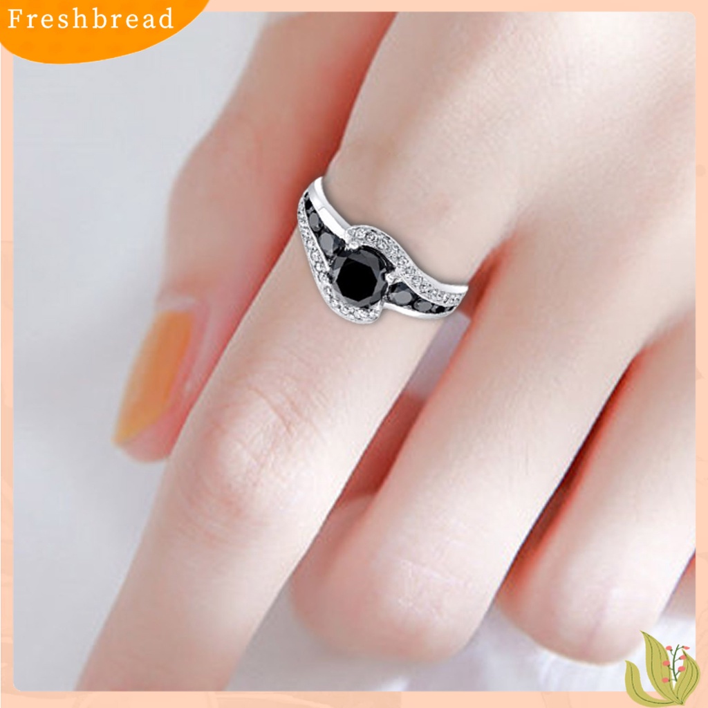 &lt; Freshbread &gt; Cincin Jari Geometris Hitam Cubic Zirconia Perhiasan Fashion Penampilan Indah Finger Ring Untuk Pernikahan