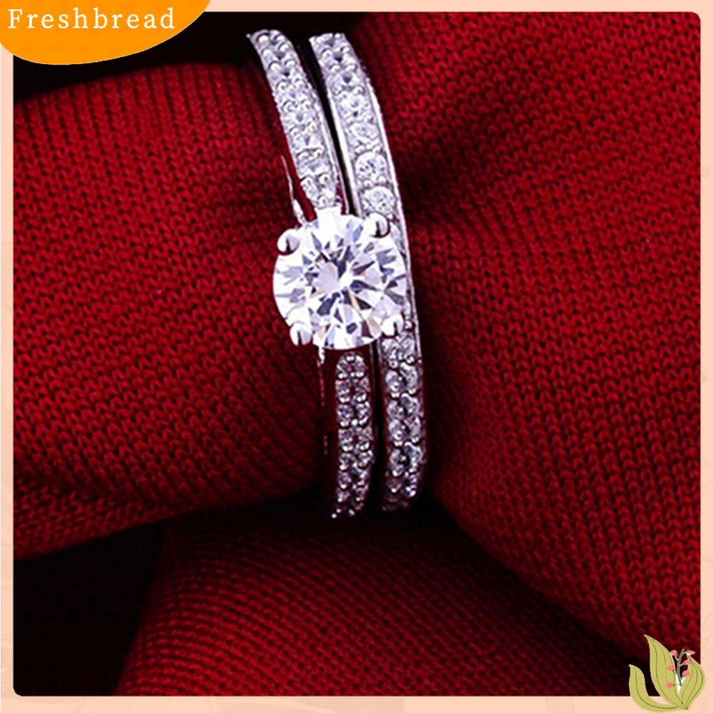 &lt; Freshbread &gt; 2Pcs/Set Cincin Shiny Cubic Zirconia Plated Silver Cincin Jari Pasangan Romantis Untuk Pernikahan