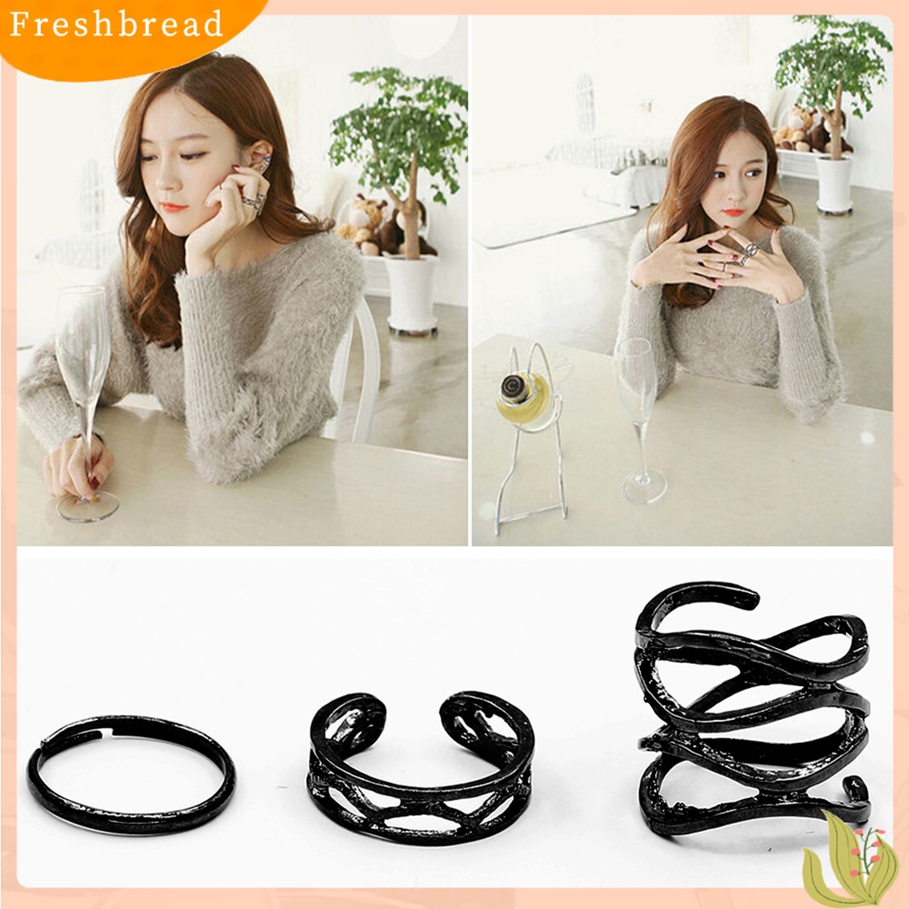 &lt; Freshbread &gt; Cincin Adjustable Halus Hitam Vintage Knuckle Stackable Rings Untuk Pesta