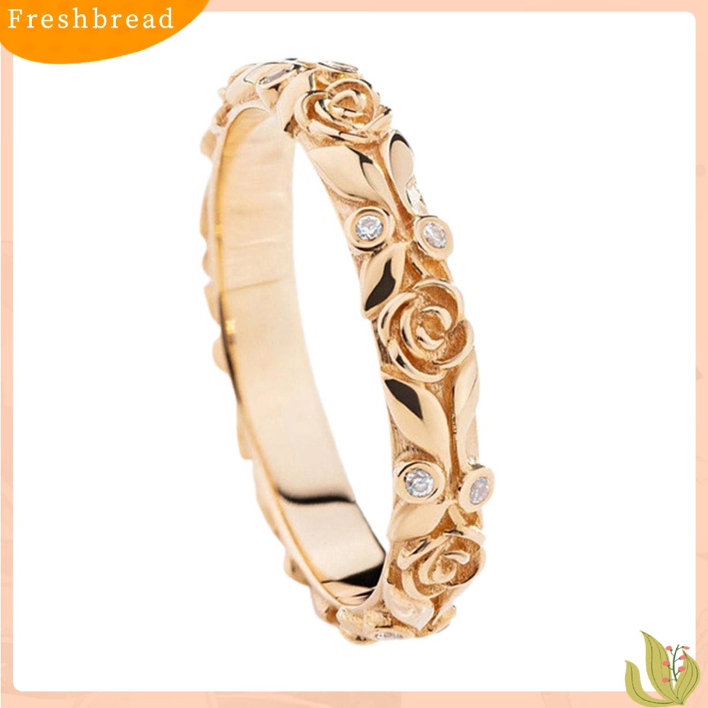 &lt; Freshbread &gt; Wanita Cincin Rose Rhinestones Perhiasan Berkilau Terang Kilau Jari Cincin Untuk Pernikahan