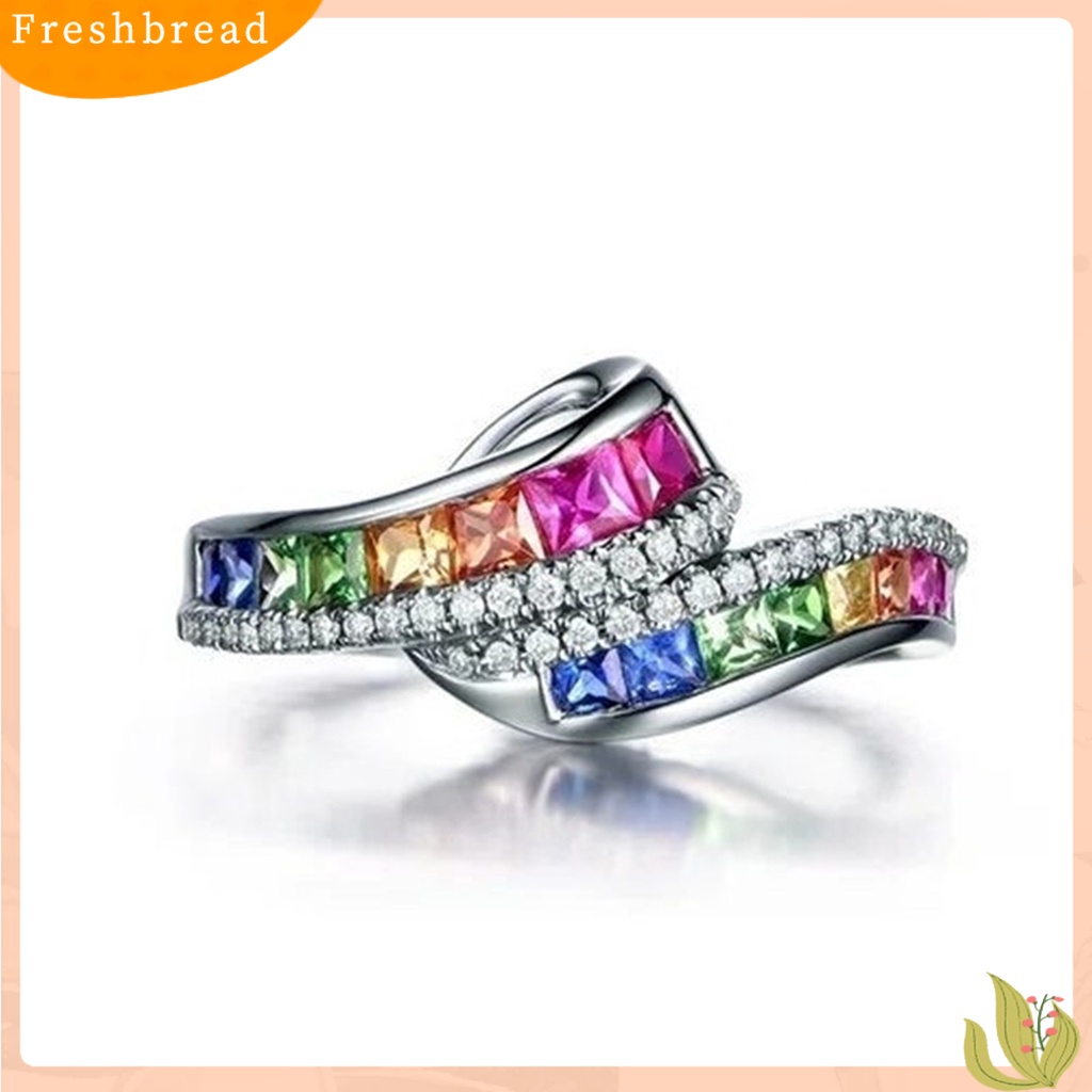 &lt; Freshbread &gt; Wanita Cincin Berlian Imitasi Mengkilap Hias Berkilau Geometris Electroplating Dekorasi Hadiah Rainbow Berwarna Faux Gemstone Party Ring Jewelry Untuk Pacaran