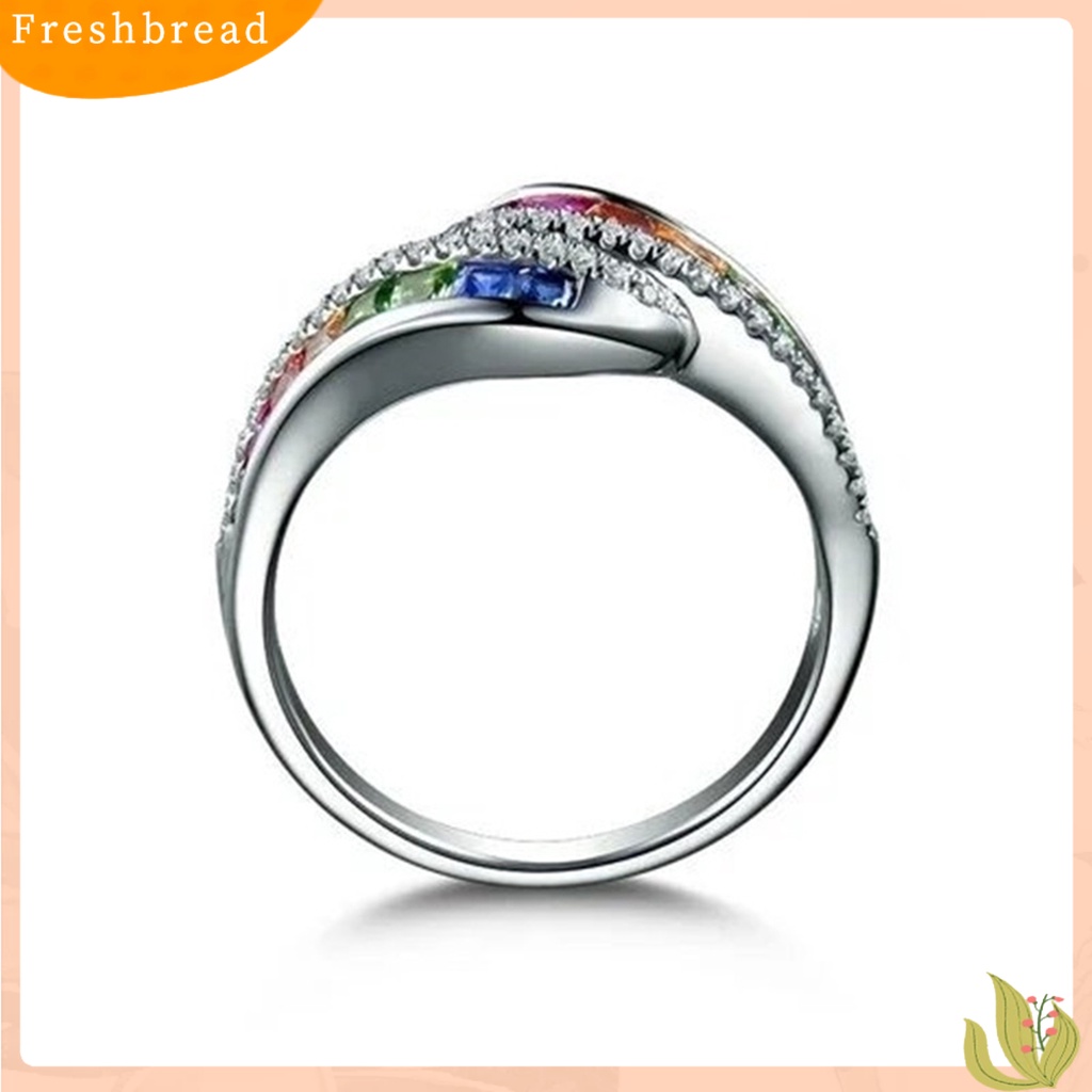 &lt; Freshbread &gt; Wanita Cincin Berlian Imitasi Mengkilap Hias Berkilau Geometris Electroplating Dekorasi Hadiah Rainbow Berwarna Faux Gemstone Party Ring Jewelry Untuk Pacaran