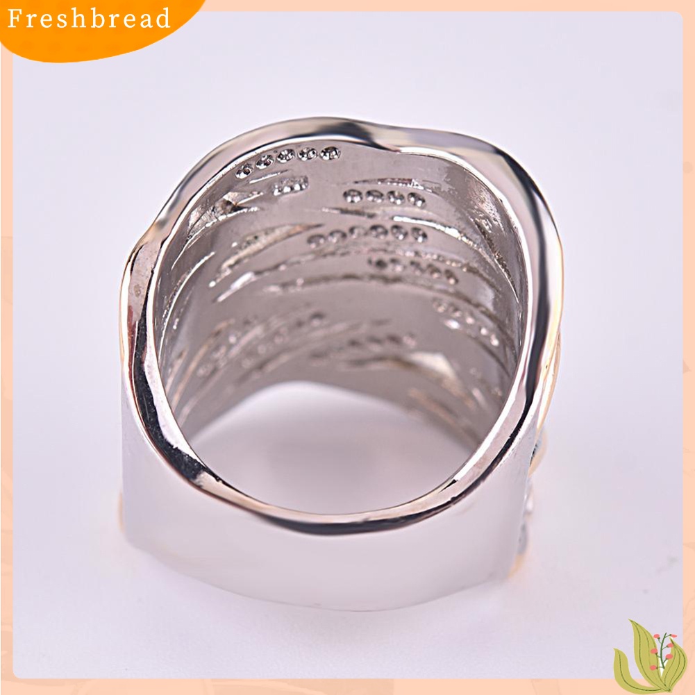 &lt; Freshbread &gt; Lady Two Tone Berlian Imitasi Bertatahkan Crossover Multi-layer Jari Cincin Perhiasan Pesta