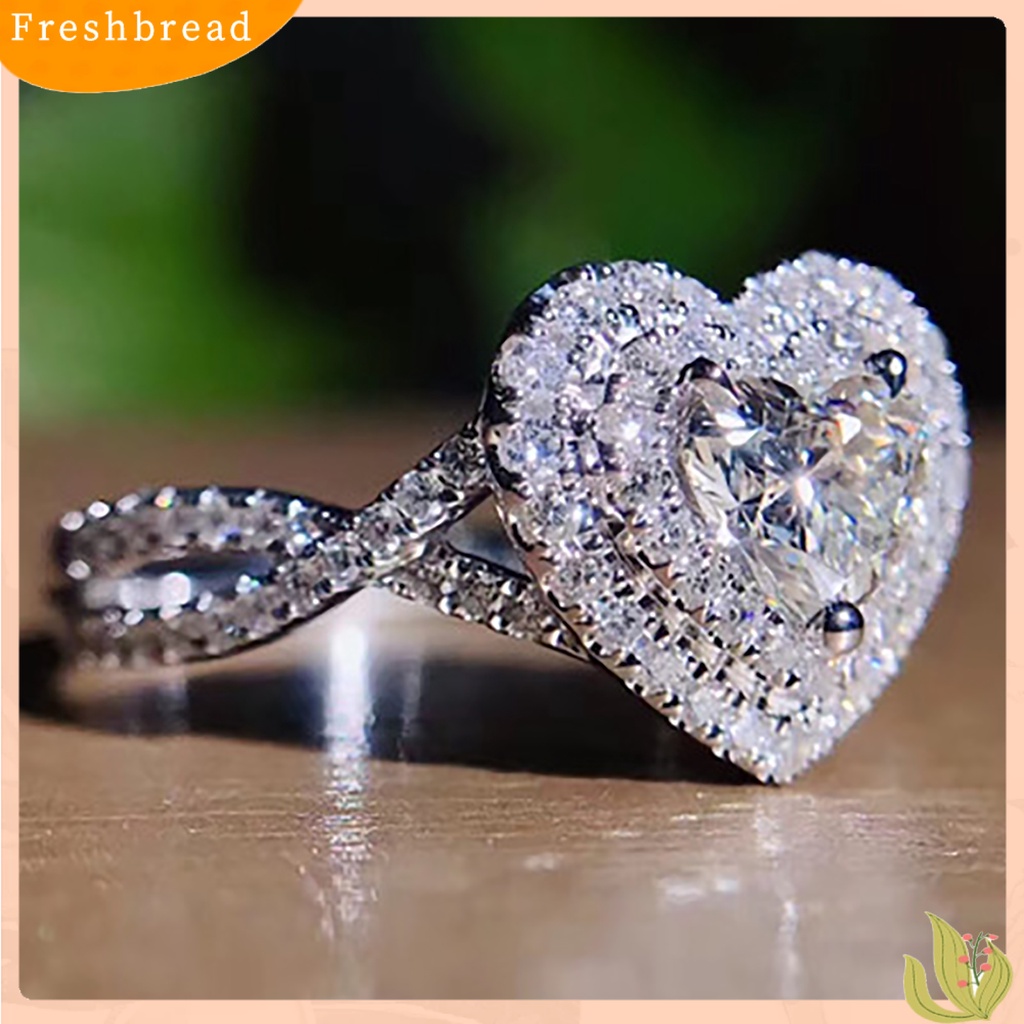 &lt; Freshbread &gt; Wanita Berbentuk Hati Berlian Imitasi Cincin Fashion Alloy Circlet Shiny Jewelry Gift