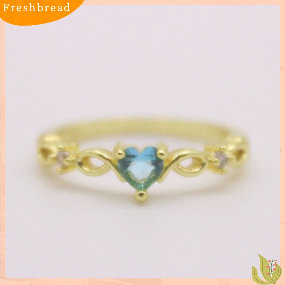 &lt; Freshbread &gt; Wanita Fashion Hati Cubic Zirconia Tergabung Hollow Band Cincin Hadiah Perhiasan Pernikahan