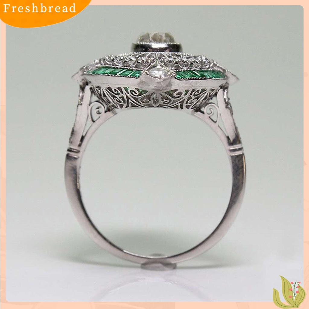 &lt; Freshbread &gt; Wanita Cincin Berlian Imitasi Mengkilap Hias Two-tone Geometri Electroplating Art Deco Hadiah Natural Emerald Faux Gemstone Engagement Wedding Ring Untuk Anniversary