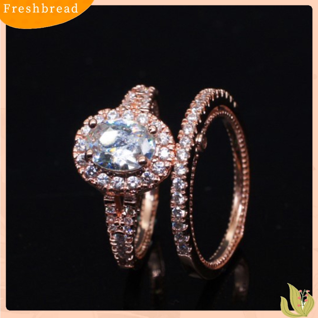 &lt; Freshbread &gt; 2Pcs/Set Fashion Cincin Geometris Berlian Imitasi Bertatahkan Elektroplating Hypoallergenic Bersinar Dekorasi Perhiasan Aksesori Lady Bridal Pernikahan Cincin Aksesori Pernikahan