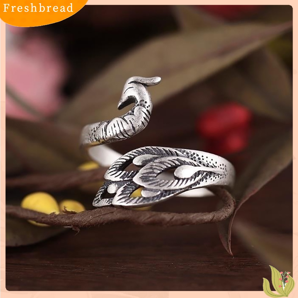 &lt; Freshbread &gt; Vintage Bentuk Merak Pembukaan Cincin Wanita Adjustable Pesta Jari Perhiasan Hadiah