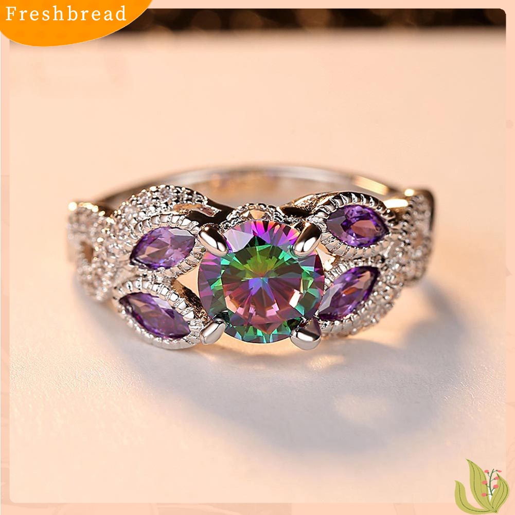 &lt; Freshbread &gt; Eropa Trendi Perhiasan Berlian Imitasi Warna-Warni Piring Perak Cincin Pertunangan Pengantin Hadiah