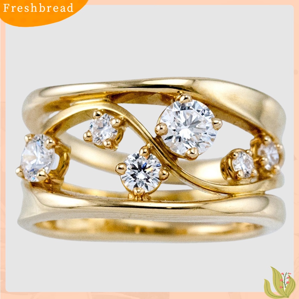 &lt; Freshbread &gt; Cincin Wanita Gaya Eye-catching Bahan Alloy Bentuk Gelombang Indah Cincin Cewek Untuk Pesta