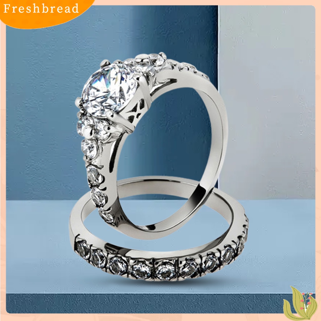 &lt; Freshbread &gt; 1Pc/2Pcs Indah Permukaan Halus Pernikahan Band Alloy Sederhana Cubic Zirconia Hers Rings Nya Pesona Perhiasan