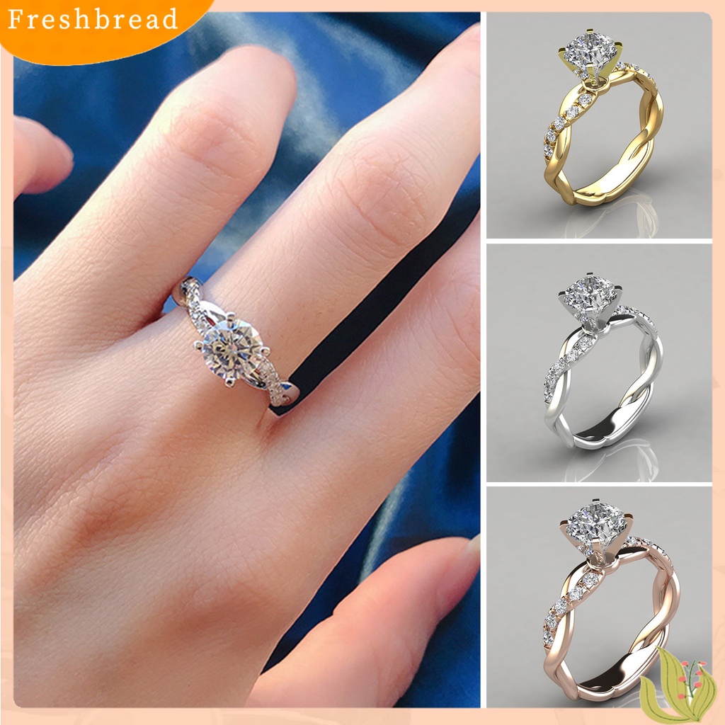 &lt; Freshbread &gt; Cincin Kawin Memutar Berkilau High-end Besar Berlian Imitasi Buku Jari Circlet Perhiasan Perempuan