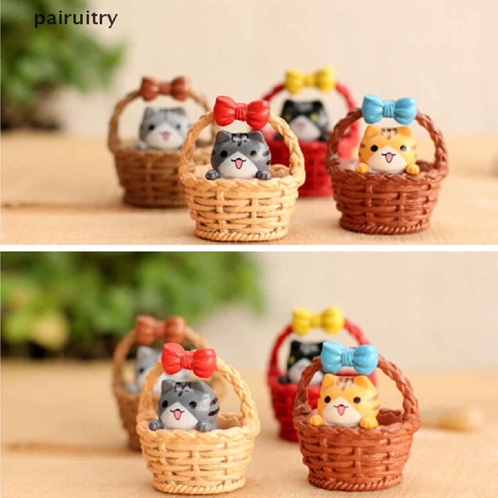 Prt Ornamen Kucing Taman Patung Miniatur Kerajinan Resin Tanaman Peri Dekorasi Rumah Boneka PRT