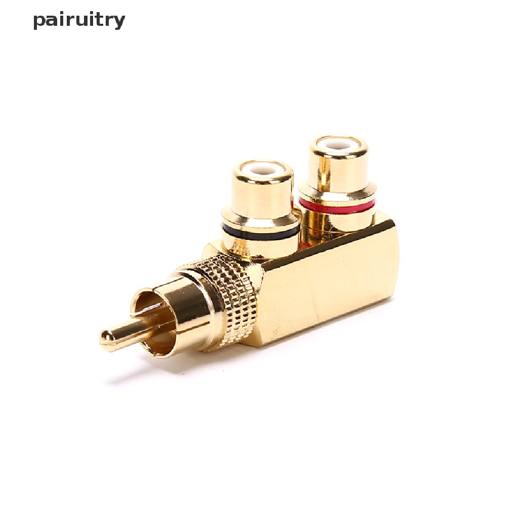 Prt Colokan AV Audio Splitter Lapis Emas RCA Adaptor 1 Male to 2 Female F connector PRT