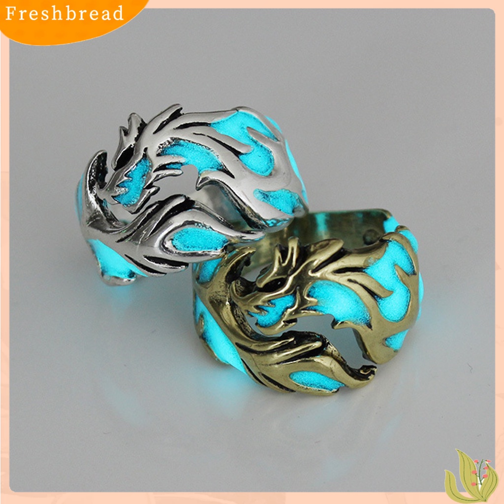 &lt; Freshbread &gt; Cincin Luminous Cincin Berbentuk Naga Pria Paduan Anti Karat Berkilau Untuk Pelajar