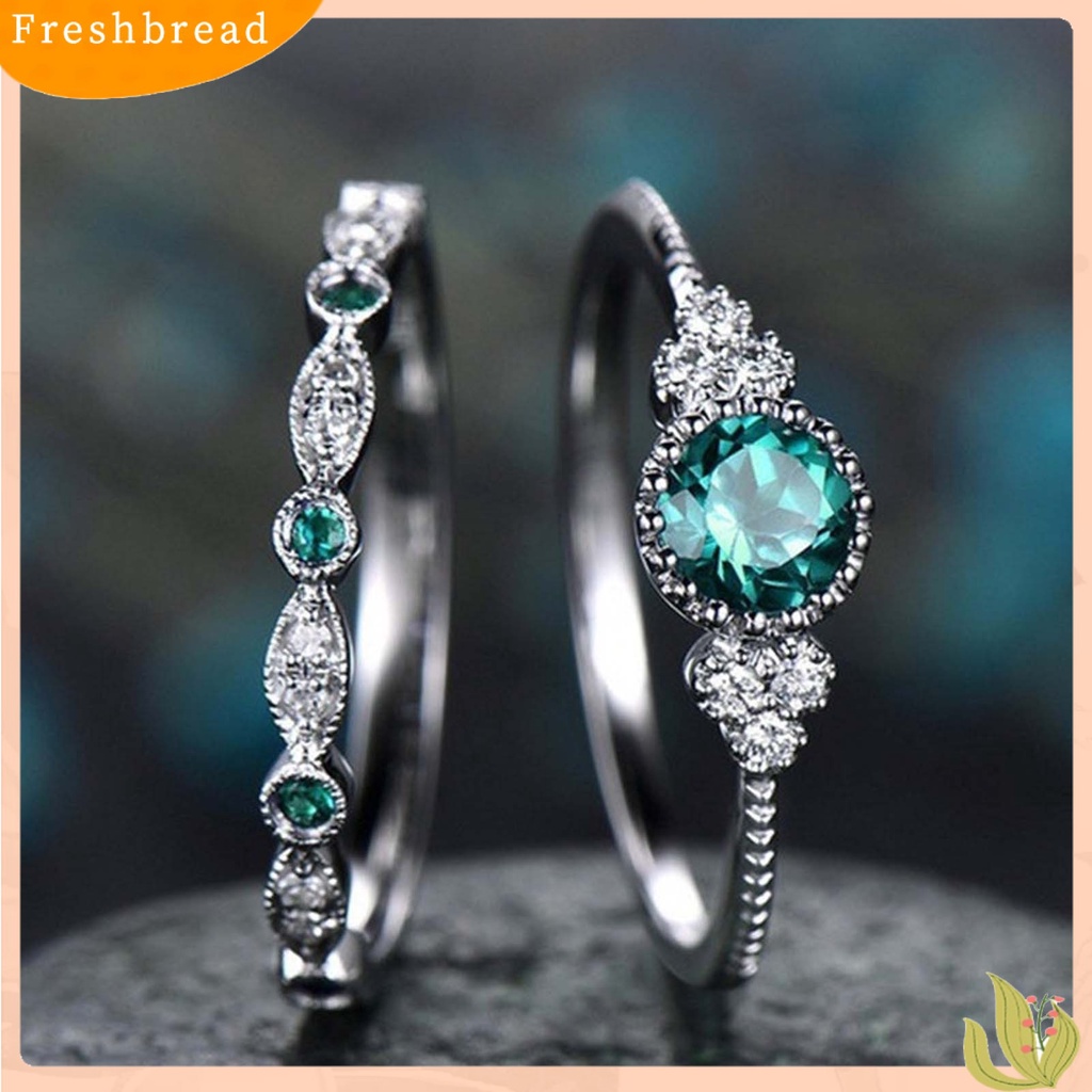 &lt; Freshbread &gt; 2Pcs/Set Indah Permukaan Halus Pernikahan Band Alloy Sederhana Cubic Zirconia Wanita Rings Charm Jewelry