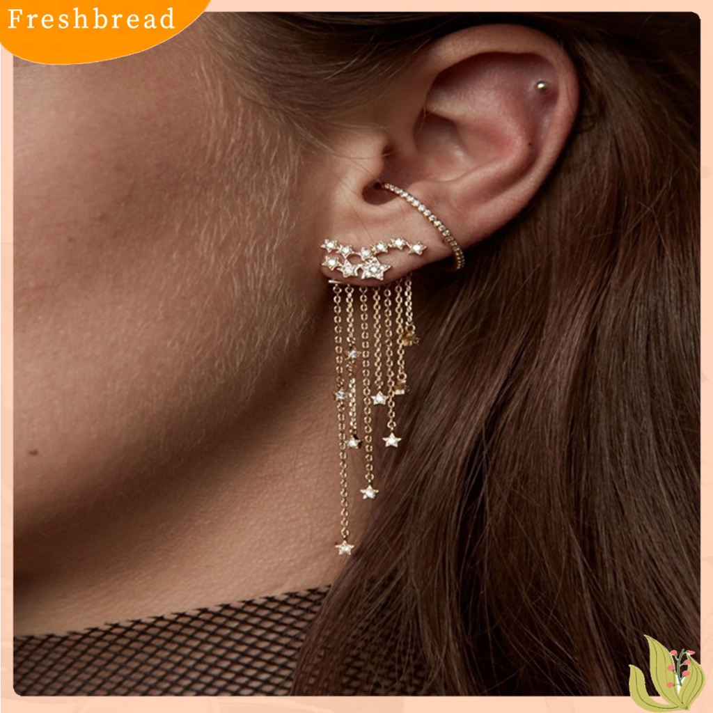 &lt; Freshbread &gt; 1pasang Jaket Anting Wanita Bintang Bersinar Menarik Cantik Rantai Panjang Rumbai Anting Gantung Belakang Untuk Pesta