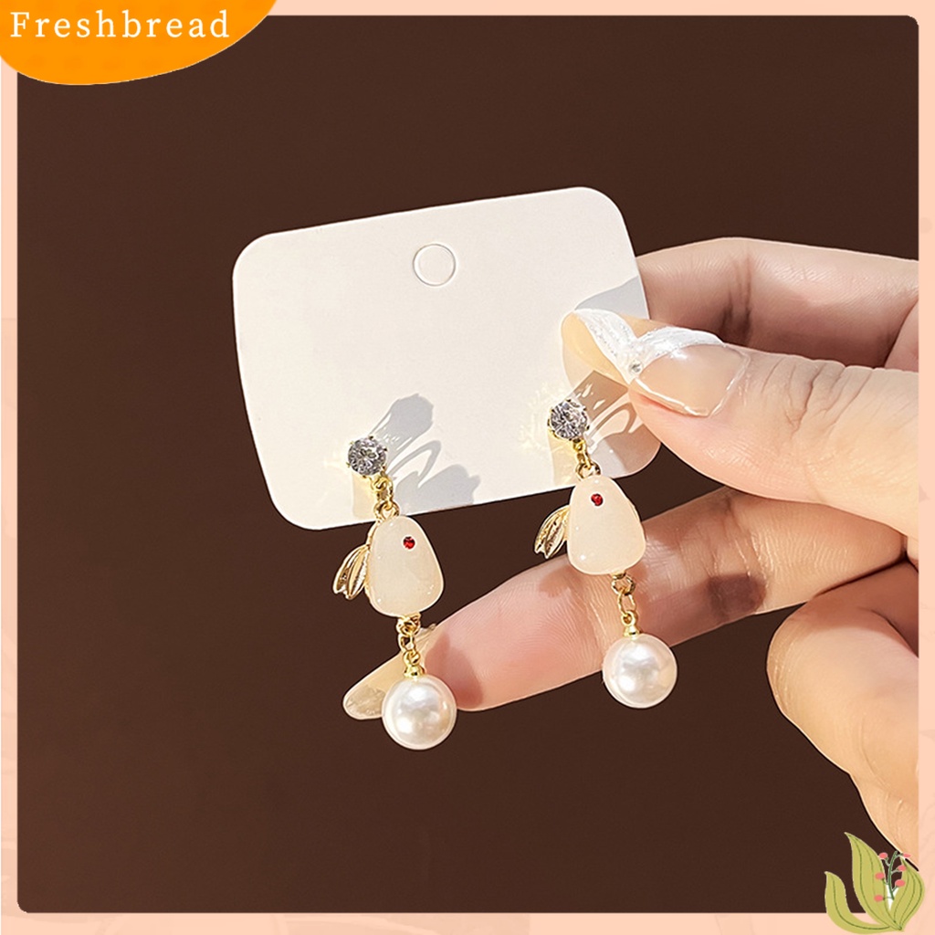 &lt; Freshbread &gt; 1pasang Anting Tusuk Wanita Realistis Tidak Alergi Mutiara Imitasi Bunny Drop Earrings Untuk Pacaran