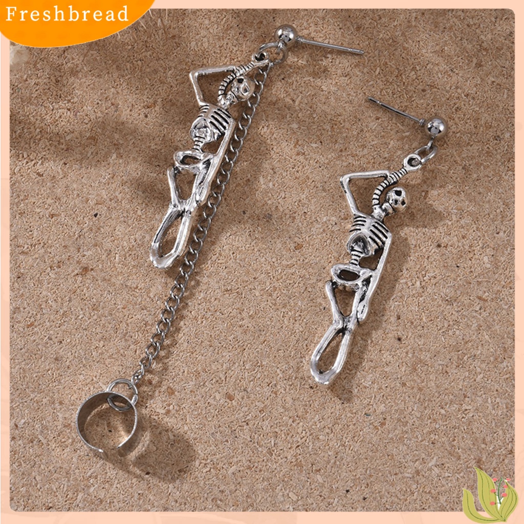 &lt; Freshbread &gt; 1pasang Ear Studs Skull Gothic Jewelry Anting Menjuntai Hip Hop Asimetris Untuk Halloween