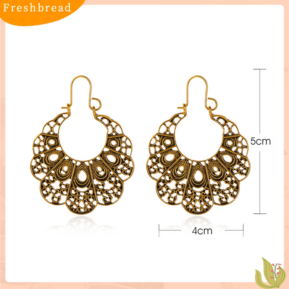 &lt; Freshbread &gt; Vintage Wanita Berongga Keluar Bunga Menjuntai Geometris Hoop Anting Perhiasan Hadiah