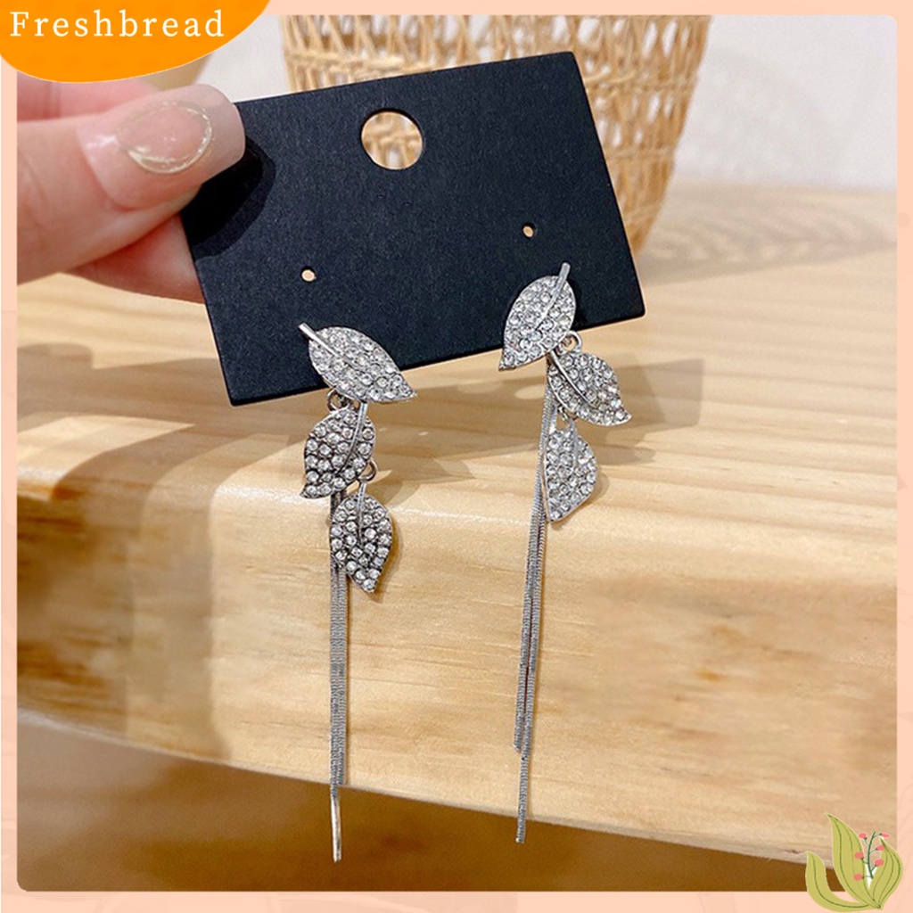 &lt; Freshbread &gt; 1pasang Anting Drop Rumbai Daun Bahan Alloy Kilau Terang Anting Panjang Untuk Pesta Cocktail