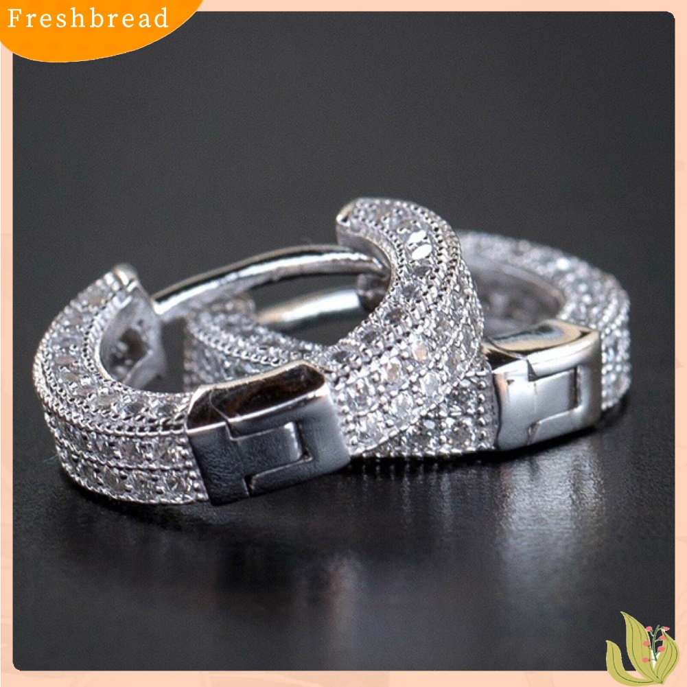 &lt; Freshbread &gt; Shiny Women Rhinestone Hias Lingkaran Huggie Earrings Pesta Perjamuan Perhiasan Hadiah