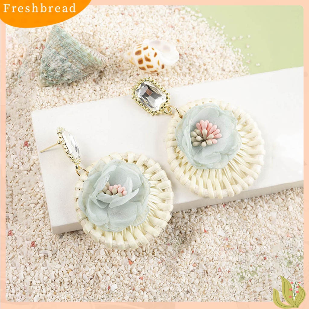 &lt; Freshbread &gt; 1pasang Drop Earrings Bunga Bulat Rotan Bersinar Berlian Imitasi Stud Earrings Perhiasan Hadiah