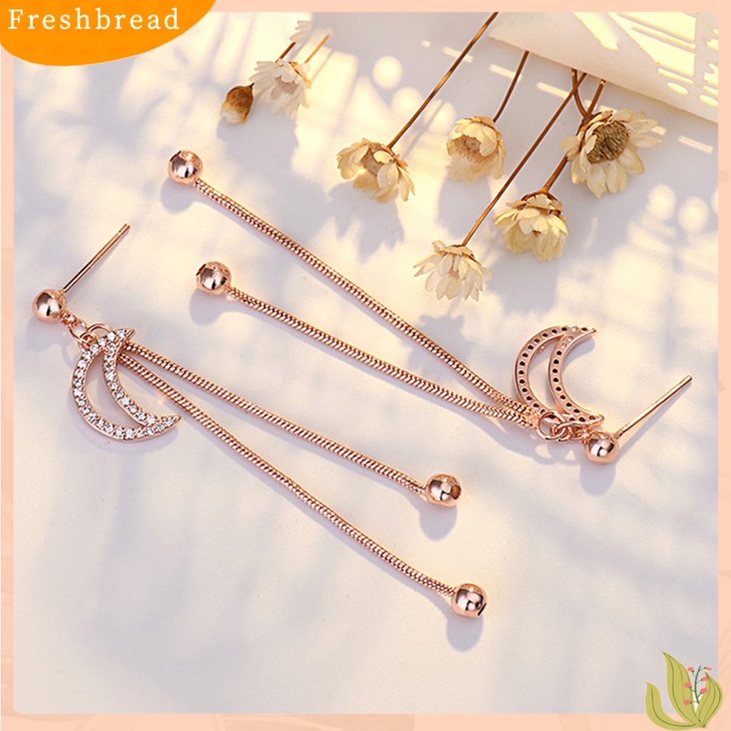 &lt; Freshbread &gt; 1pasang Anting Rumbai Electroplate Anti Gores Hias Berkilau Berlian Imitasi Perhiasan Anting Giwang Perlengkapan Gaun