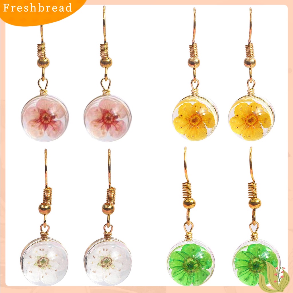 &lt; Freshbread &gt; Wanita Fashion Bola Bentuk Bulat Kait Anting Desain Bunga Menjuntai Perhiasan Hadiah