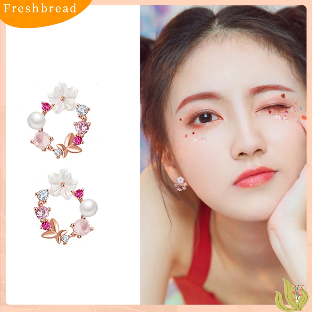 &lt; Freshbread &gt; Fashion Wanita Bentuk Karangan Bunga Lucu Multicolor Alloy Ear Stud Earrings Perhiasan Hadiah