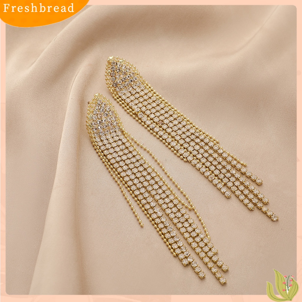 &lt; Freshbread &gt; 1pasang Drop Earrings Jumbai Berlian Imitasi Temperamen Bersinar Cubic Zirconia Menjuntai Anting Untuk Pesta Pernikahan Perjamuan Prom