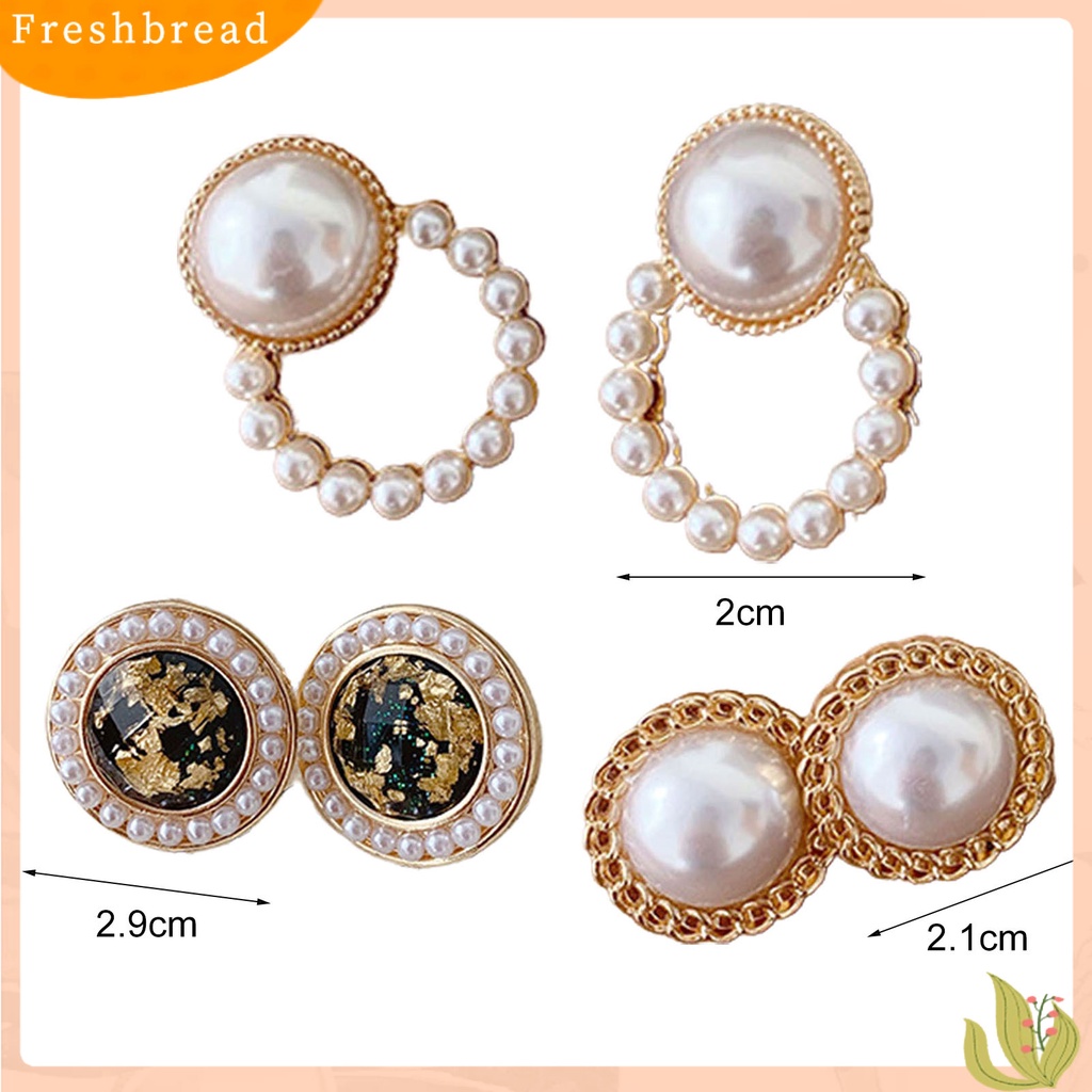 &lt; Freshbread &gt; Lady Stud Earrings Mutiara Imitasi Geometris Berlian Imitasi Semua Cocok Anting Gadis Untuk Hadiah