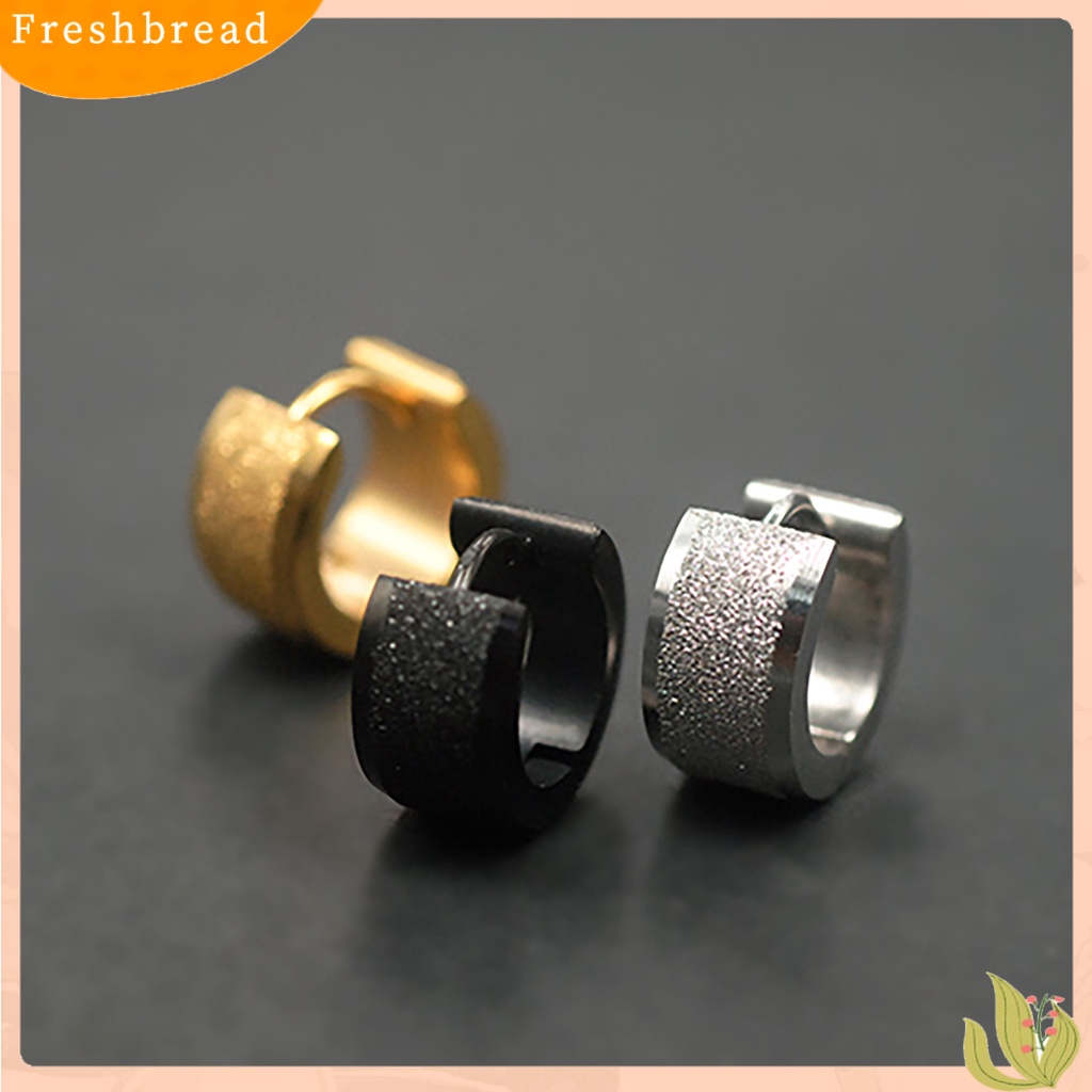 &lt; Freshbread &gt; 1pasang Anting Hoop Huggie Earrings Baja Titanium Kusam Pria Wanita