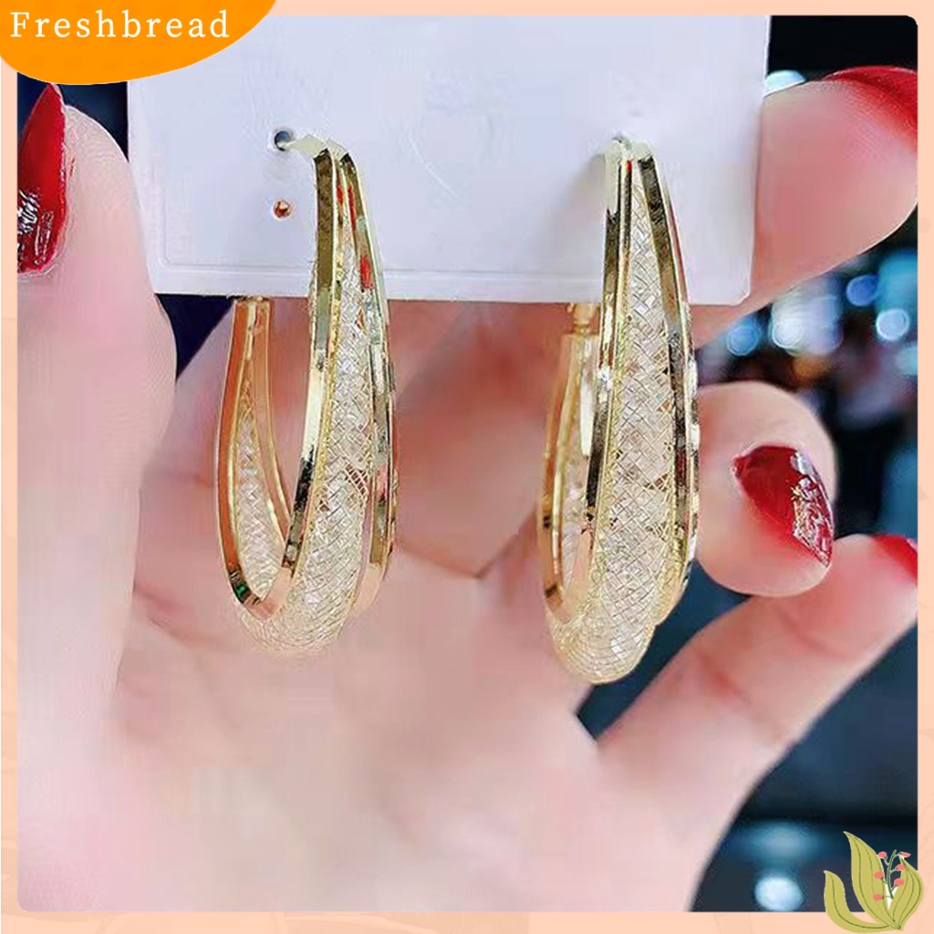 &lt; Freshbread &gt; 1pasang Anting Hoop High-end Shiny Warna Kontras Bulat Lingkaran Menjuntai Anting Perhiasan Harian