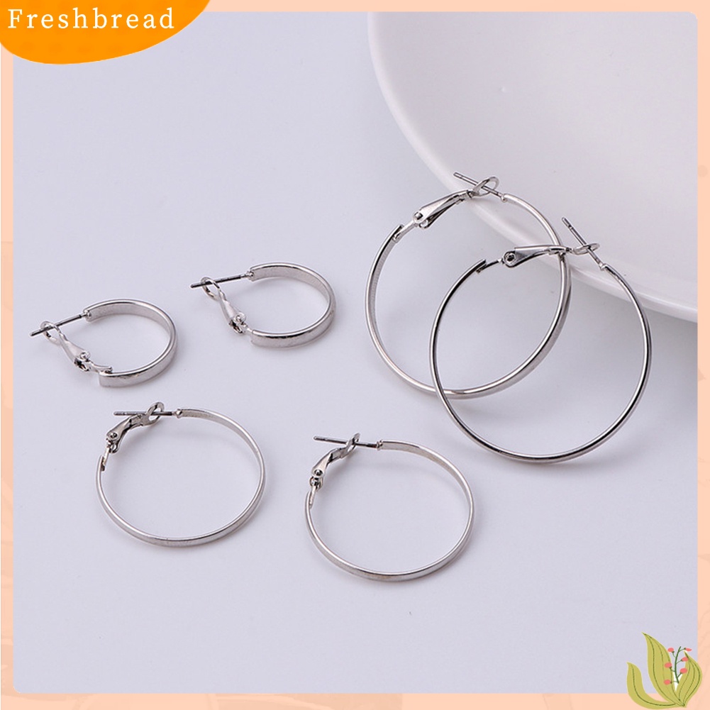 &lt; Freshbread &gt; 3pasang Wanita Bergaya Halus Berbentuk C Geometris Lingkaran Hoop Anting Perhiasan Hadiah