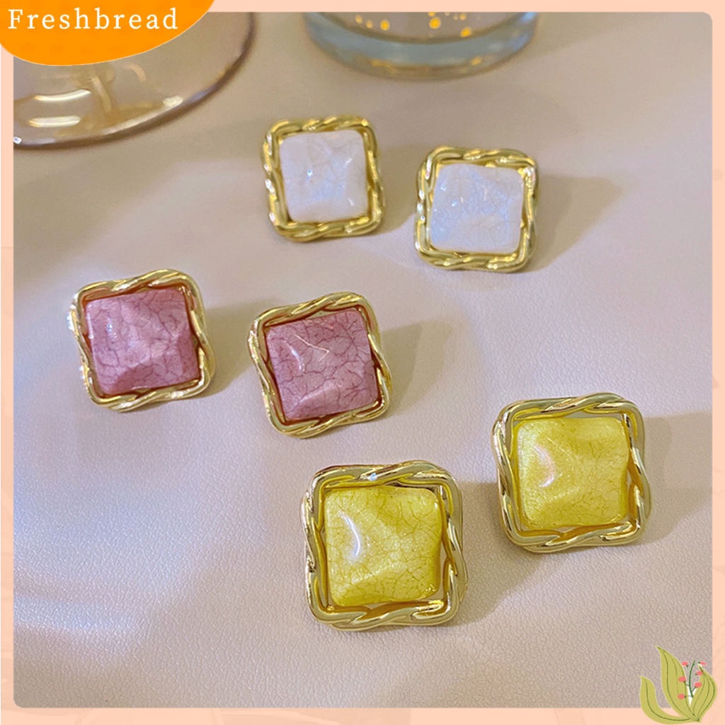 &lt; Freshbread &gt; 1pasang Ear Studs Square Anggun Temperamen Alloy Wanita Elegan Anting Tusuk Untuk Perjamuan