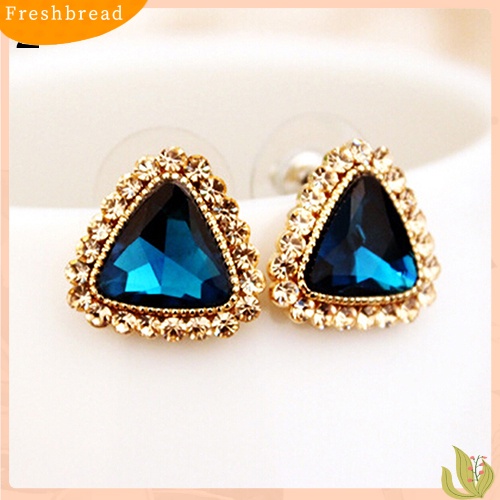 &lt; Freshbread &gt; Perhiasan Pesta Fashion Wanita Segitiga Kristal Nada Emas Ear Studs Earrings