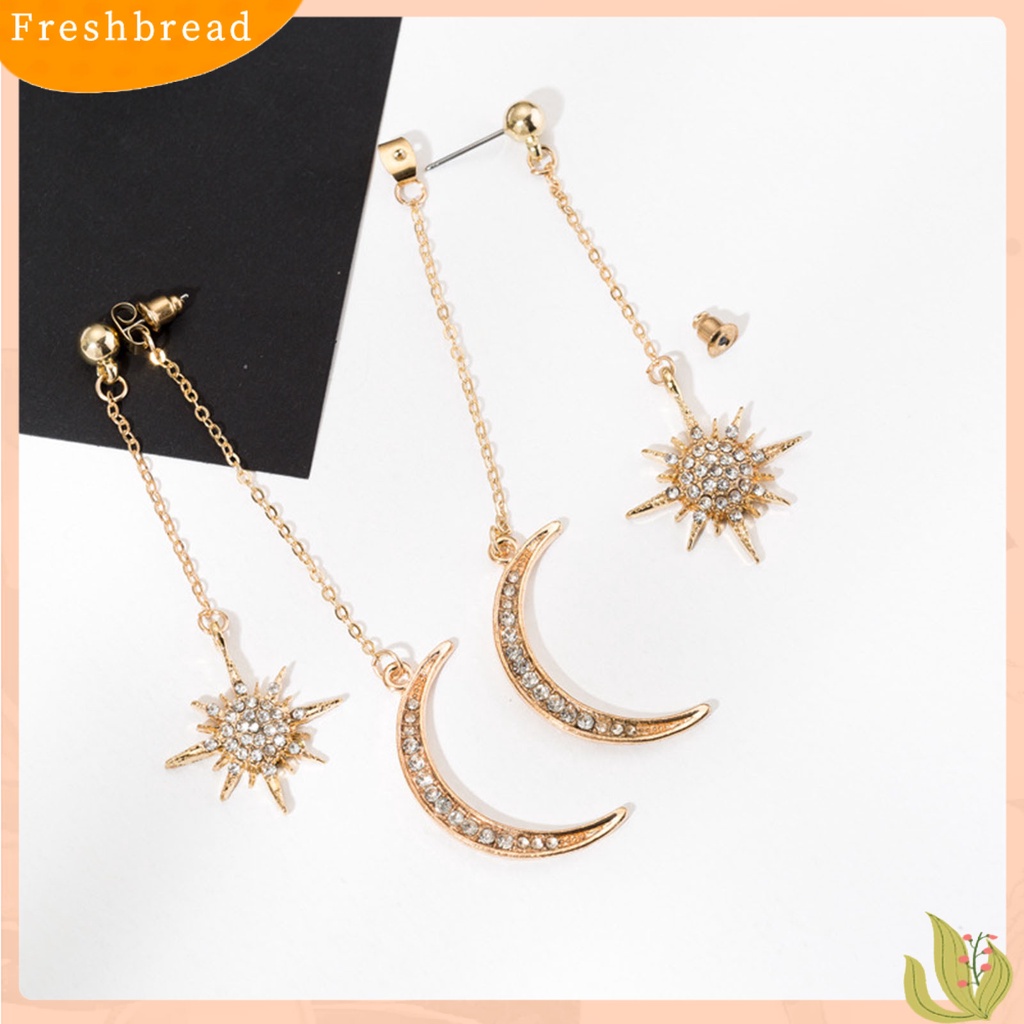 &lt; Freshbread &gt; 1pasang Anting Menjuntai Bulan Bintang Perhiasan Berlian Imitasi Berkilau Electroplating Stud Earrings Untuk Pakaian Sehari-Hari