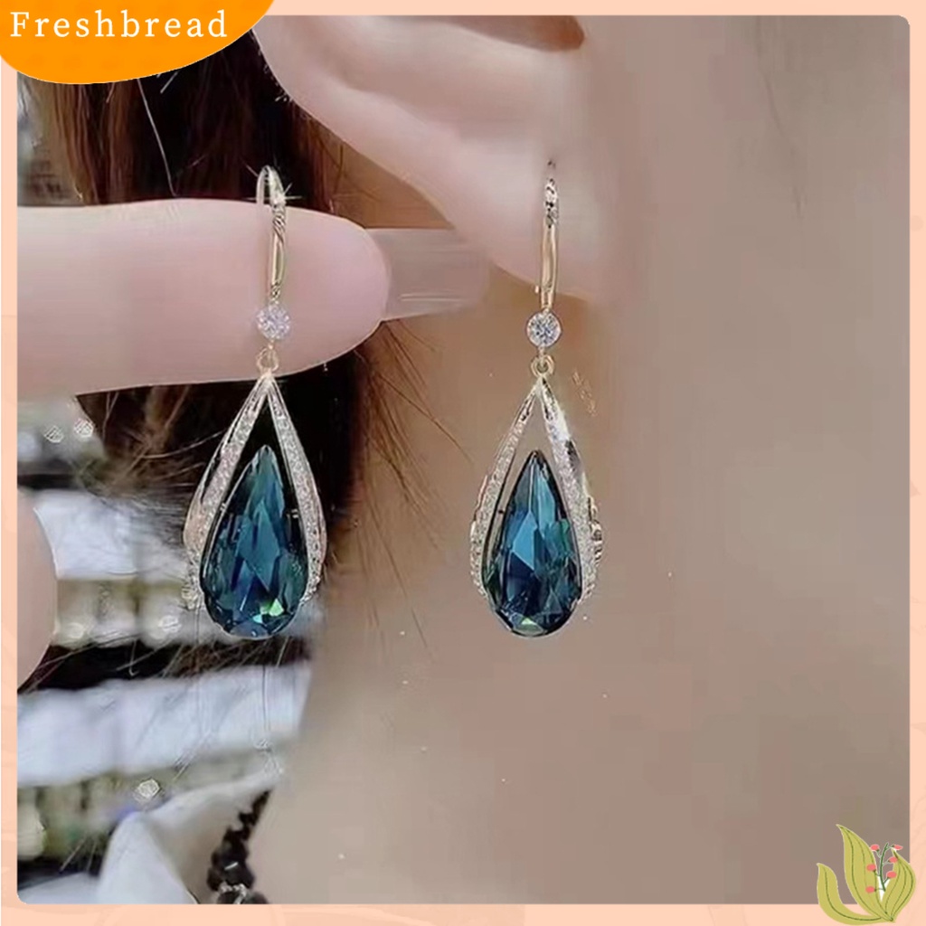 &lt; Freshbread &gt; 1pasang Anting Kait Kelas Tinggi Temperamen Elegan Berlian Imitasi Hadiah Imitasi Kristal Ungu Imitasi Tetesan Air Menjuntai Anting-Anting Perhiasan Fashion